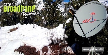 Satellite broadband dish in snowy terrain